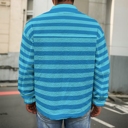 Blue Striped Pattern Print Men's Shirt Jacket