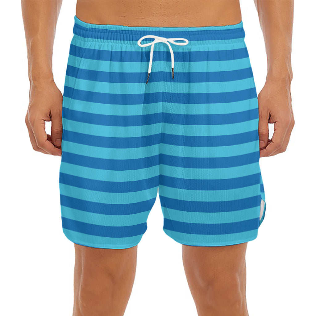 Blue Striped Pattern Print Men's Split Running Shorts
