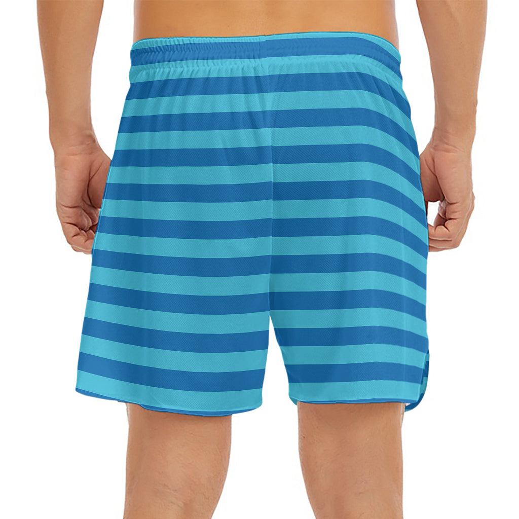 Blue Striped Pattern Print Men's Split Running Shorts
