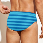 Blue Striped Pattern Print Men's Swim Briefs