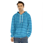 Blue Striped Pattern Print Men's Velvet Pullover Hoodie