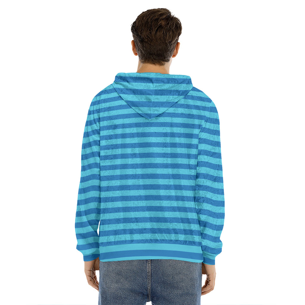 Blue Striped Pattern Print Men's Velvet Pullover Hoodie