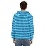 Blue Striped Pattern Print Men's Velvet Pullover Hoodie