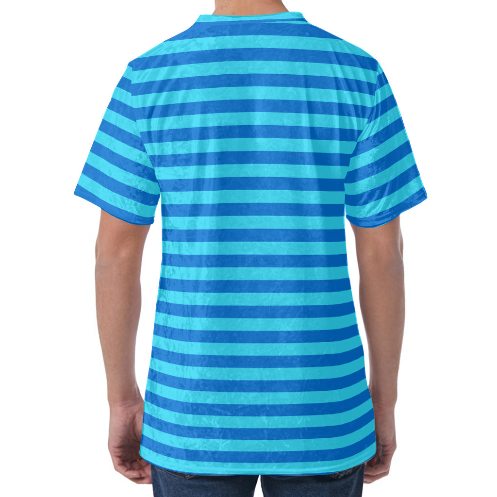 Blue Striped Pattern Print Men's Velvet T-Shirt