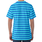 Blue Striped Pattern Print Men's Velvet T-Shirt