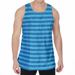 Blue Striped Pattern Print Men's Velvet Tank Top