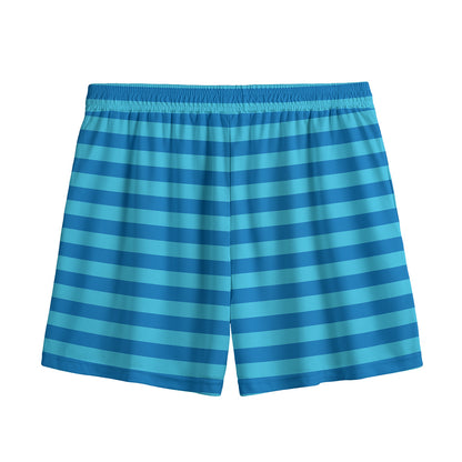 Blue Striped Pattern Print Mesh Shorts