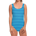 Blue Striped Pattern Print One Piece Swimsuit