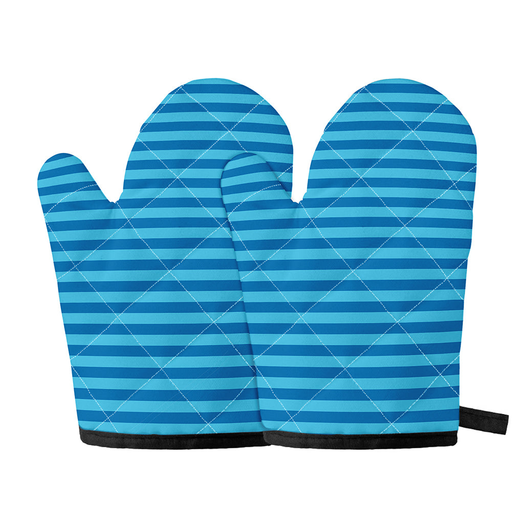 Blue Striped Pattern Print Oven Mitts