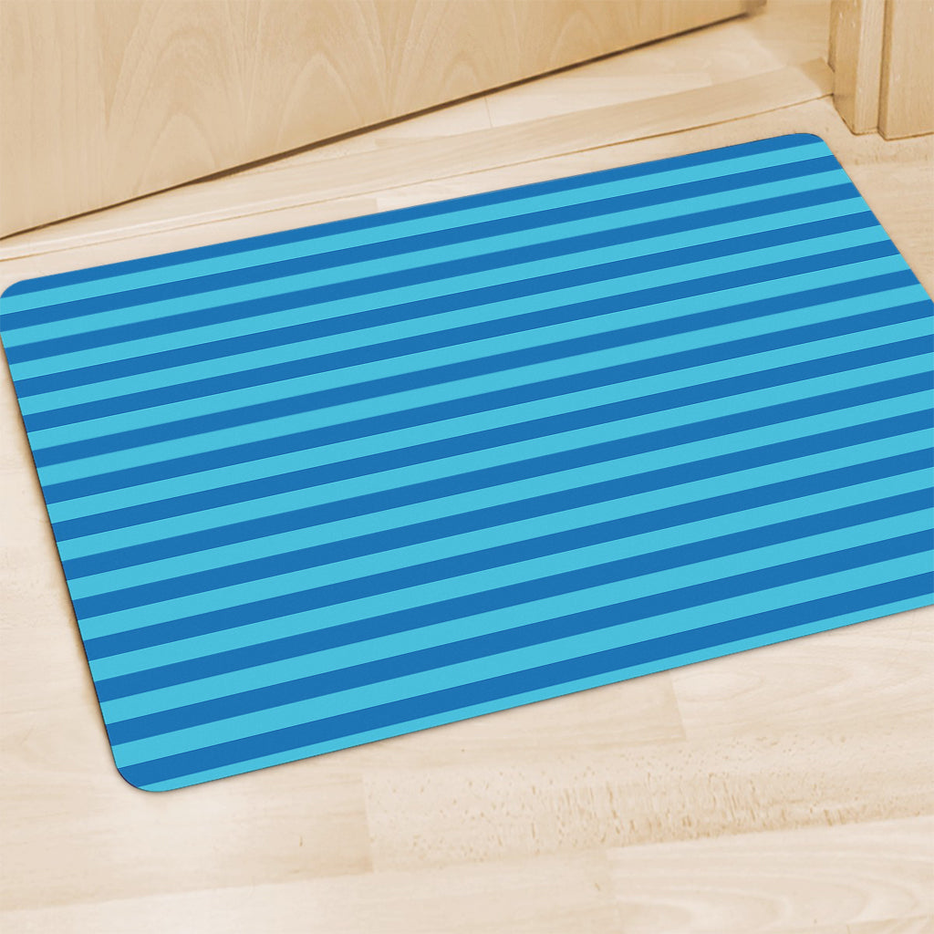 Blue Striped Pattern Print Polyester Doormat