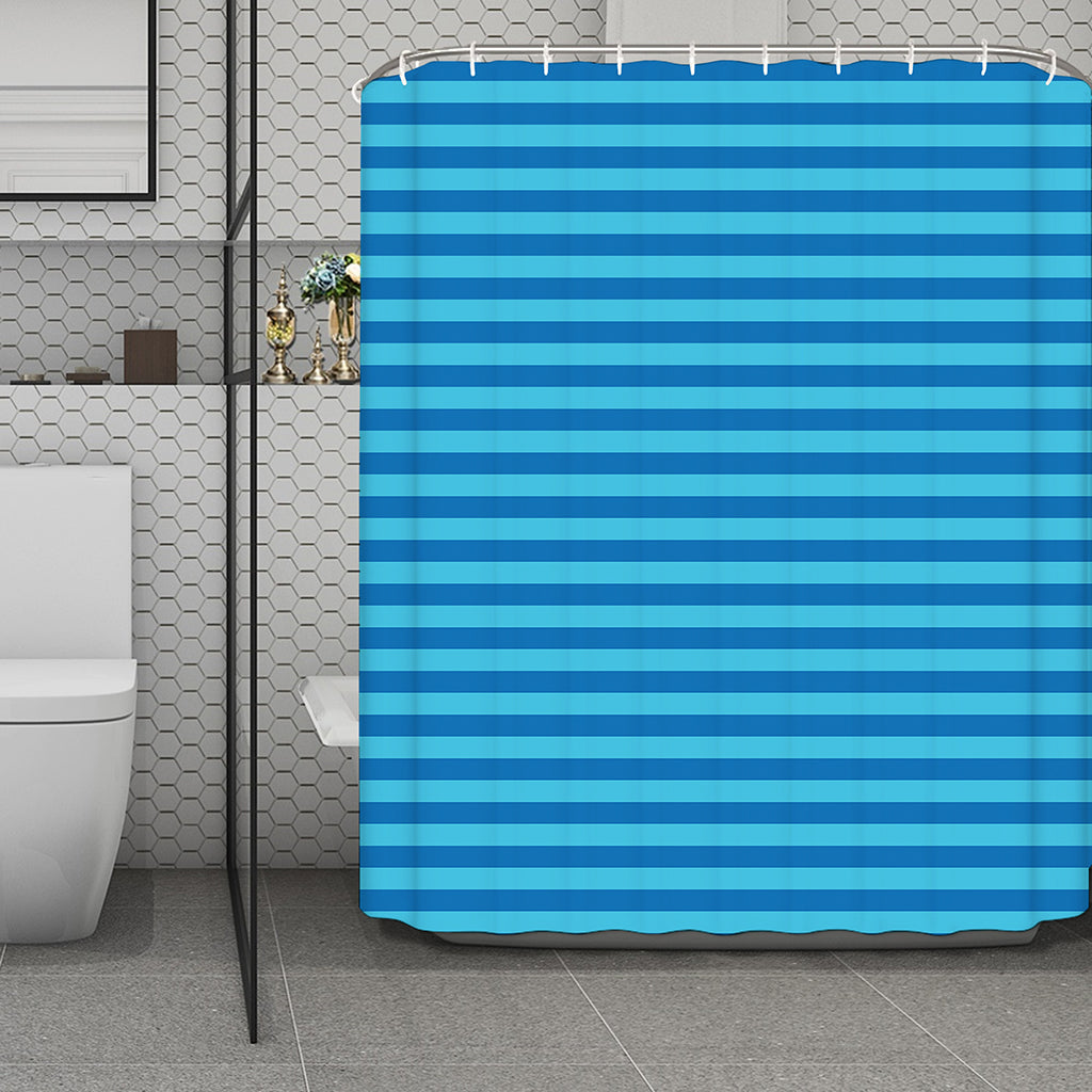 Blue Striped Pattern Print Polyester Shower Curtain