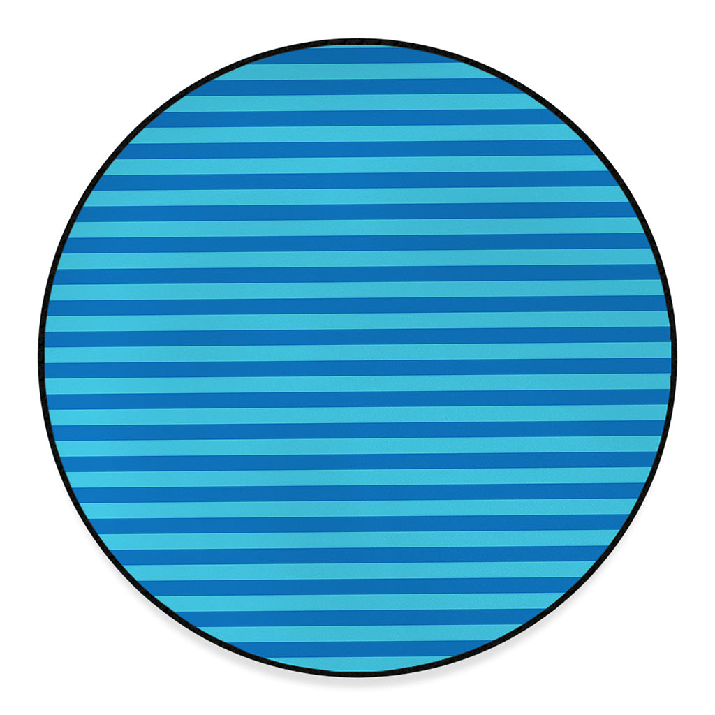 Blue Striped Pattern Print Round Floor Mat