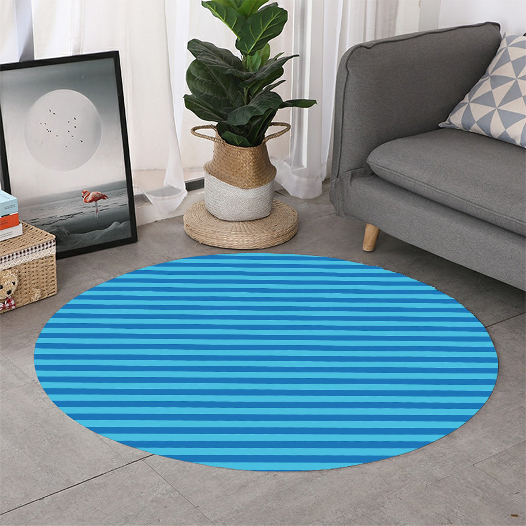Blue Striped Pattern Print Round Rug