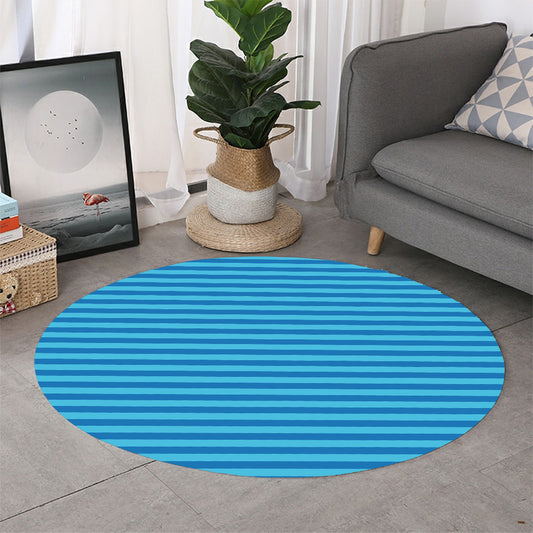 Blue Striped Pattern Print Round Rug