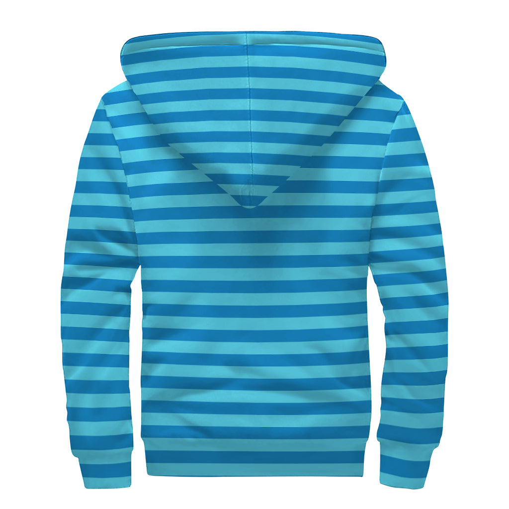 Blue Striped Pattern Print Sherpa Lined Zip Up Hoodie