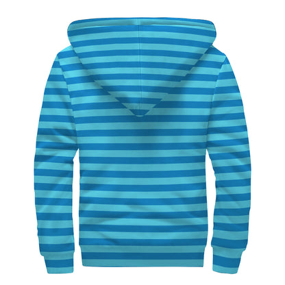 Blue Striped Pattern Print Sherpa Lined Zip Up Hoodie