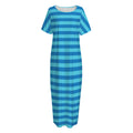 Blue Striped Pattern Print Short Sleeve Long Nightdress