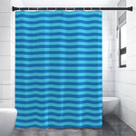 Blue Striped Pattern Print Shower Curtain