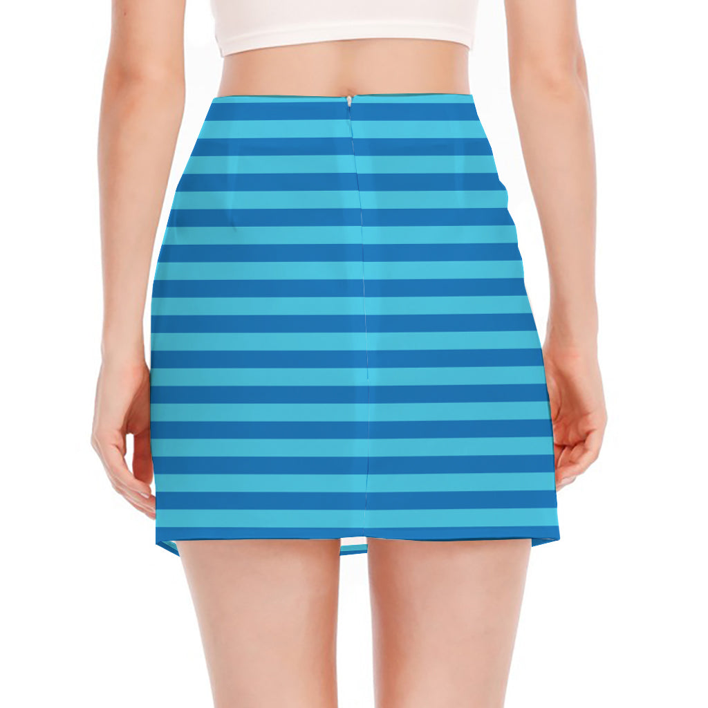 Blue Striped Pattern Print Side Slit Mini Skirt