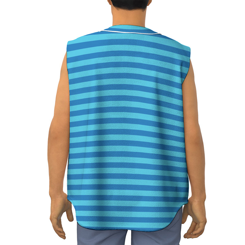 Blue Striped Pattern Print Sleeveless Baseball Jersey