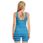 Blue Striped Pattern Print Sleeveless One Piece Swimsuit