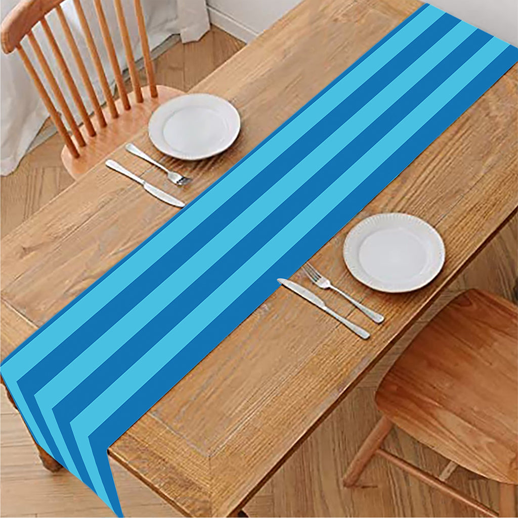 Blue Striped Pattern Print Table Runner