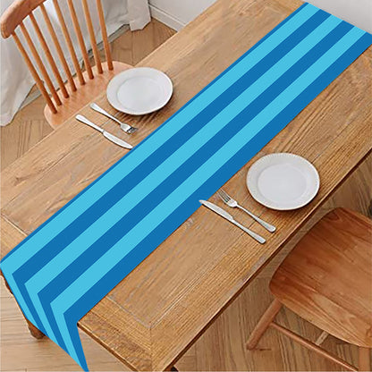 Blue Striped Pattern Print Table Runner