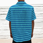 Blue Striped Pattern Print Textured Short Sleeve Shirt