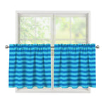 Blue Striped Pattern Print Tier Curtains
