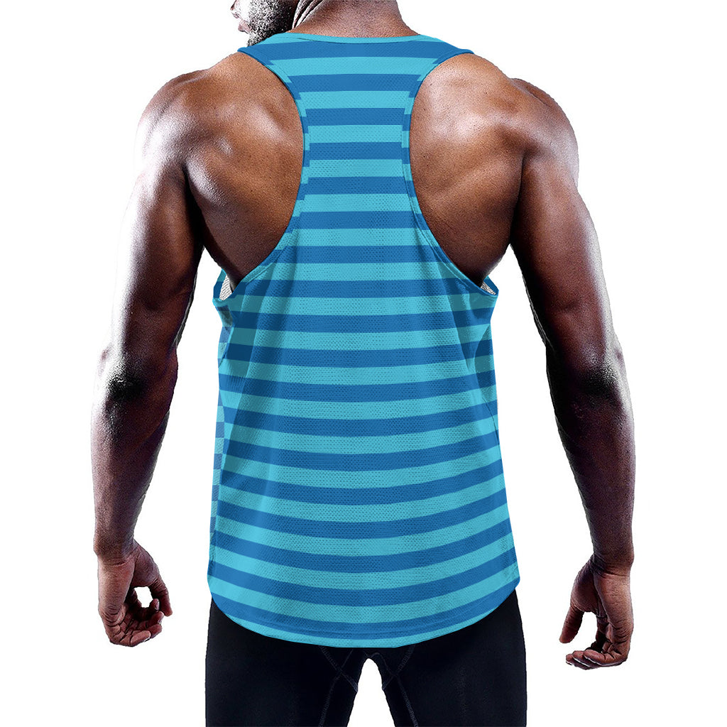 Blue Striped Pattern Print Training Tank Top