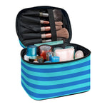 Blue Striped Pattern Print Travel Makeup Bag