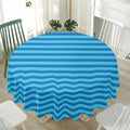 Blue Striped Pattern Print Waterproof Round Tablecloth
