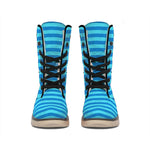 Blue Striped Pattern Print Winter Boots