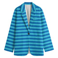 Blue Striped Pattern Print Women's Cotton Blazer