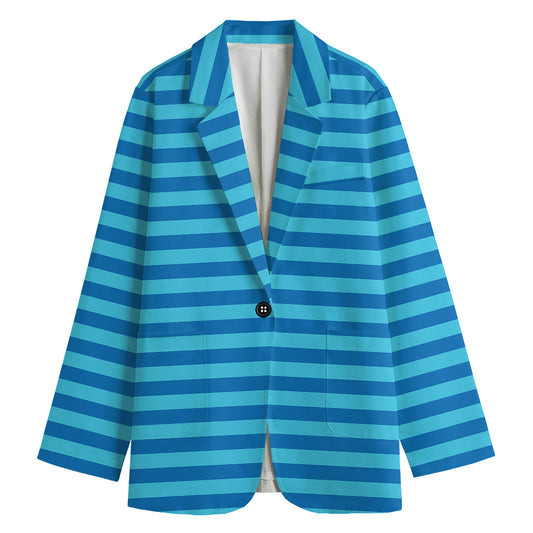 Blue Striped Pattern Print Women's Cotton Blazer