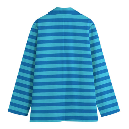 Blue Striped Pattern Print Women's Cotton Blazer