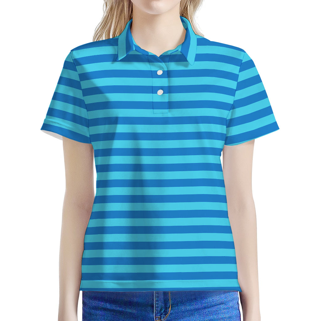 Blue Striped Pattern Print Women's Polo Shirt