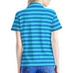 Blue Striped Pattern Print Women's Polo Shirt