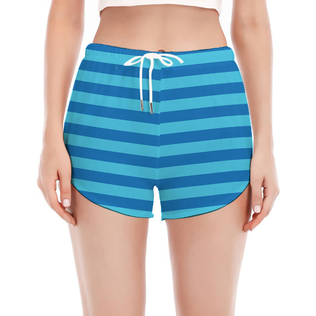 Blue Striped Pattern Print Women's Split Running Shorts