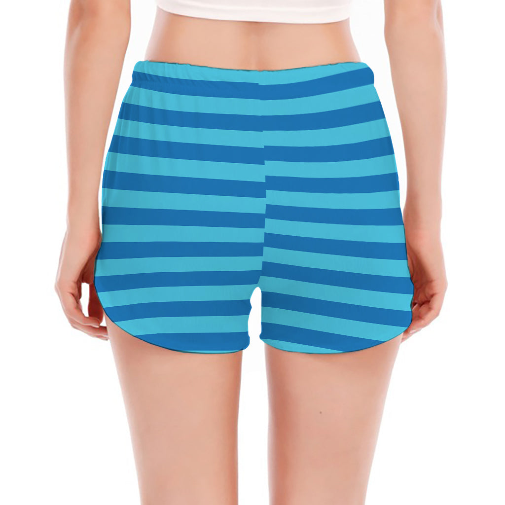 Blue Striped Pattern Print Women's Split Running Shorts