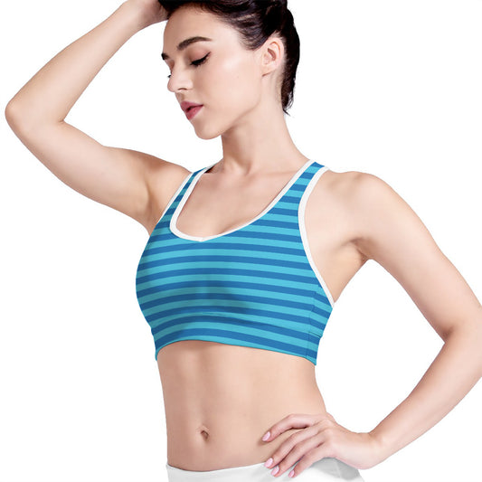 Blue Striped Pattern Print Women's Sports Bra