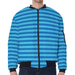 Blue Striped Pattern Print Zip Sleeve Bomber Jacket
