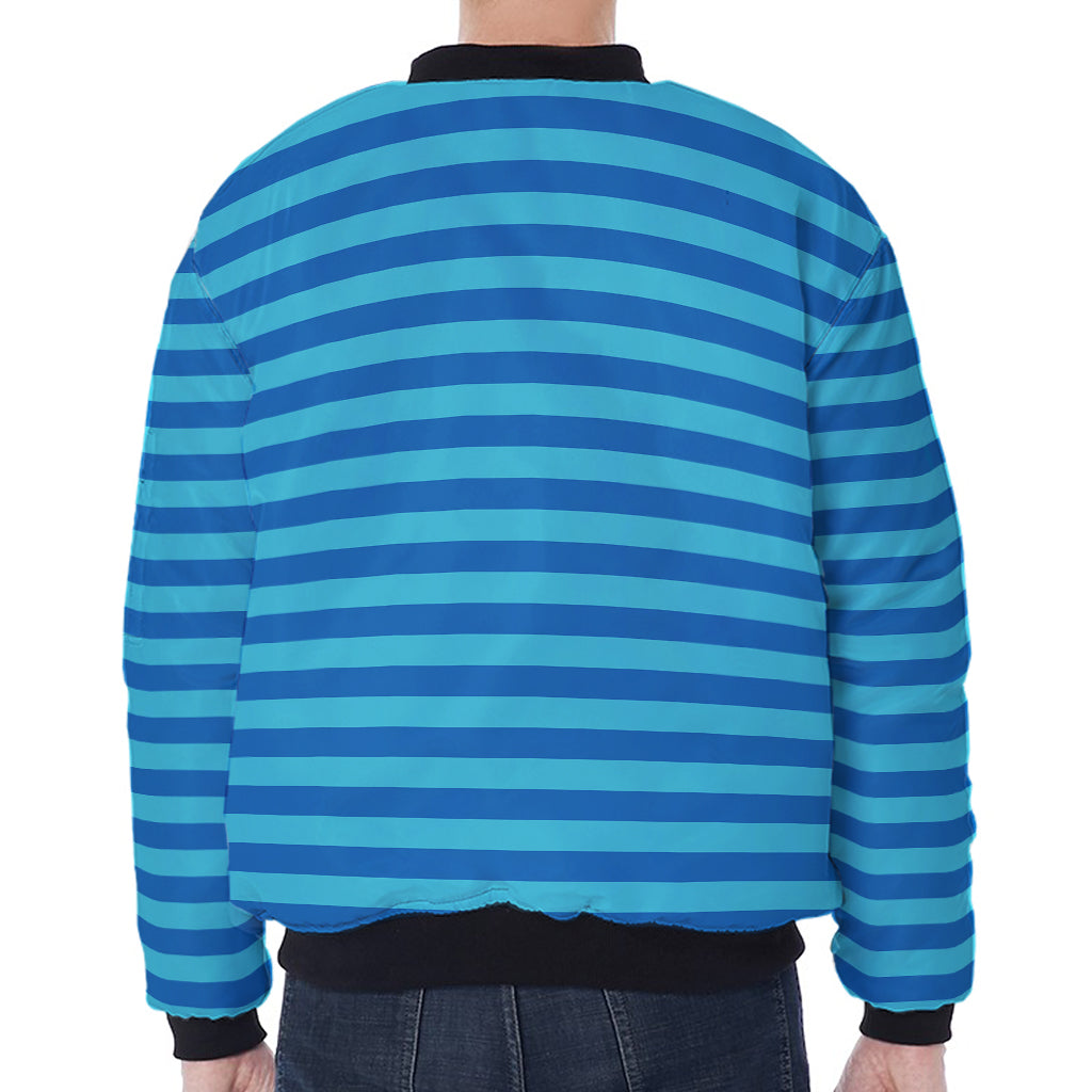 Blue Striped Pattern Print Zip Sleeve Bomber Jacket