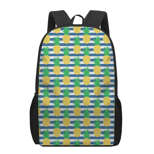 Blue Striped Pineapple Pattern Print 17 Inch Backpack
