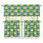 Blue Striped Pineapple Pattern Print 3 Piece Kitchen Curtains