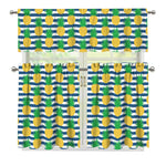 Blue Striped Pineapple Pattern Print 3 Piece Kitchen Curtains