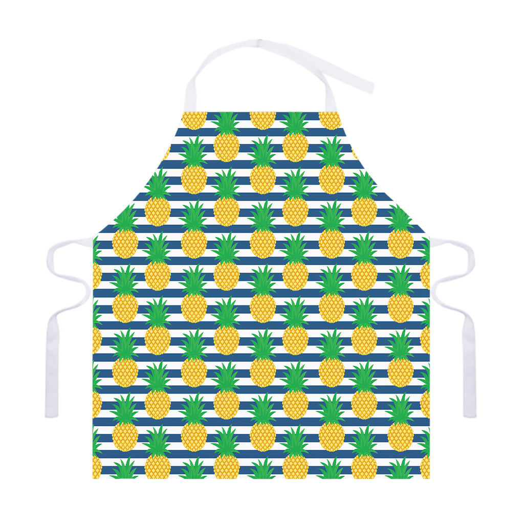 Blue Striped Pineapple Pattern Print Adjustable Apron