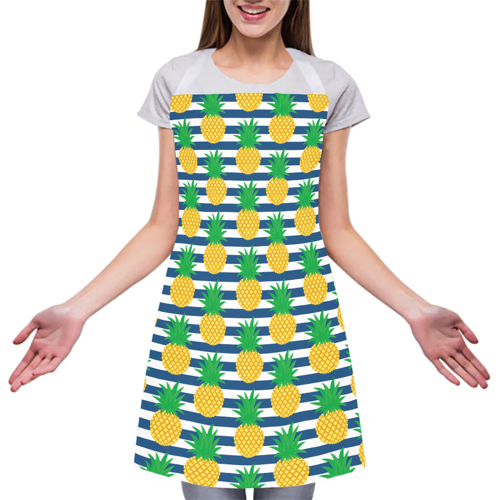 Blue Striped Pineapple Pattern Print Adjustable Apron