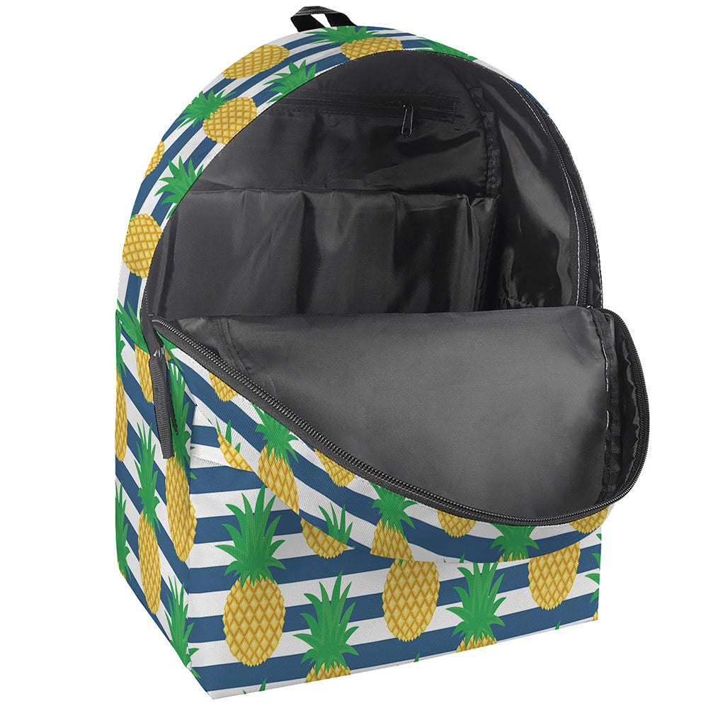 Blue Striped Pineapple Pattern Print Backpack