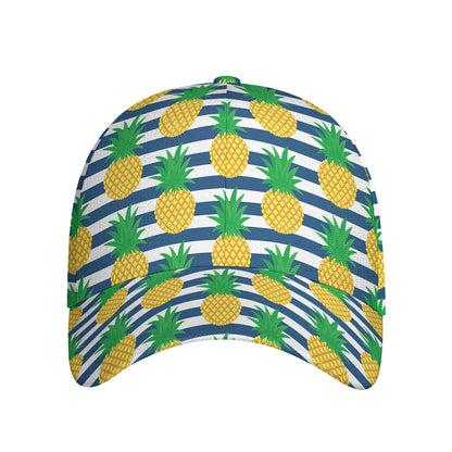 Blue Striped Pineapple Pattern Print Baseball Cap